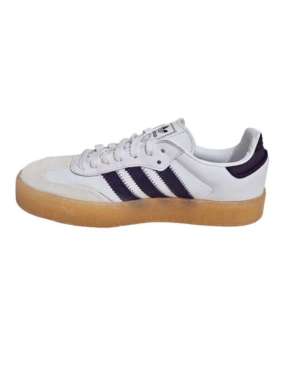 ADIDAS SAMBA Women's White/Purple Leather Lace Up Shoes Sneakers Sz 7.5 - Picture 4 of 8